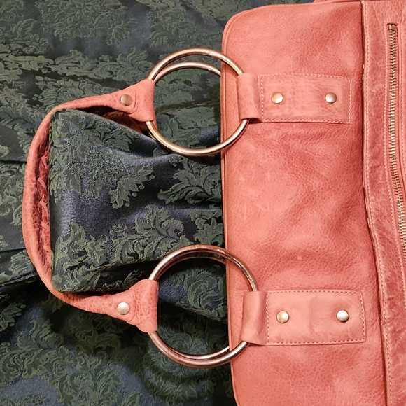 Large BULGA Dusty Rose Leather Satchel - Picture 3 of 11
